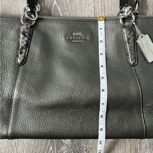 COACH Metallic Gunmetal Silver Pebble Leather Ava Tote with Python Accent - Picture 7 of 7